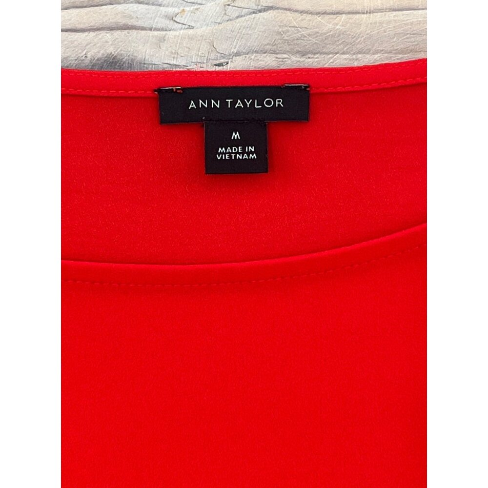 Ann Taylor Blouse Womens M Orange Pleated Sleeve - Picture 4 of 6